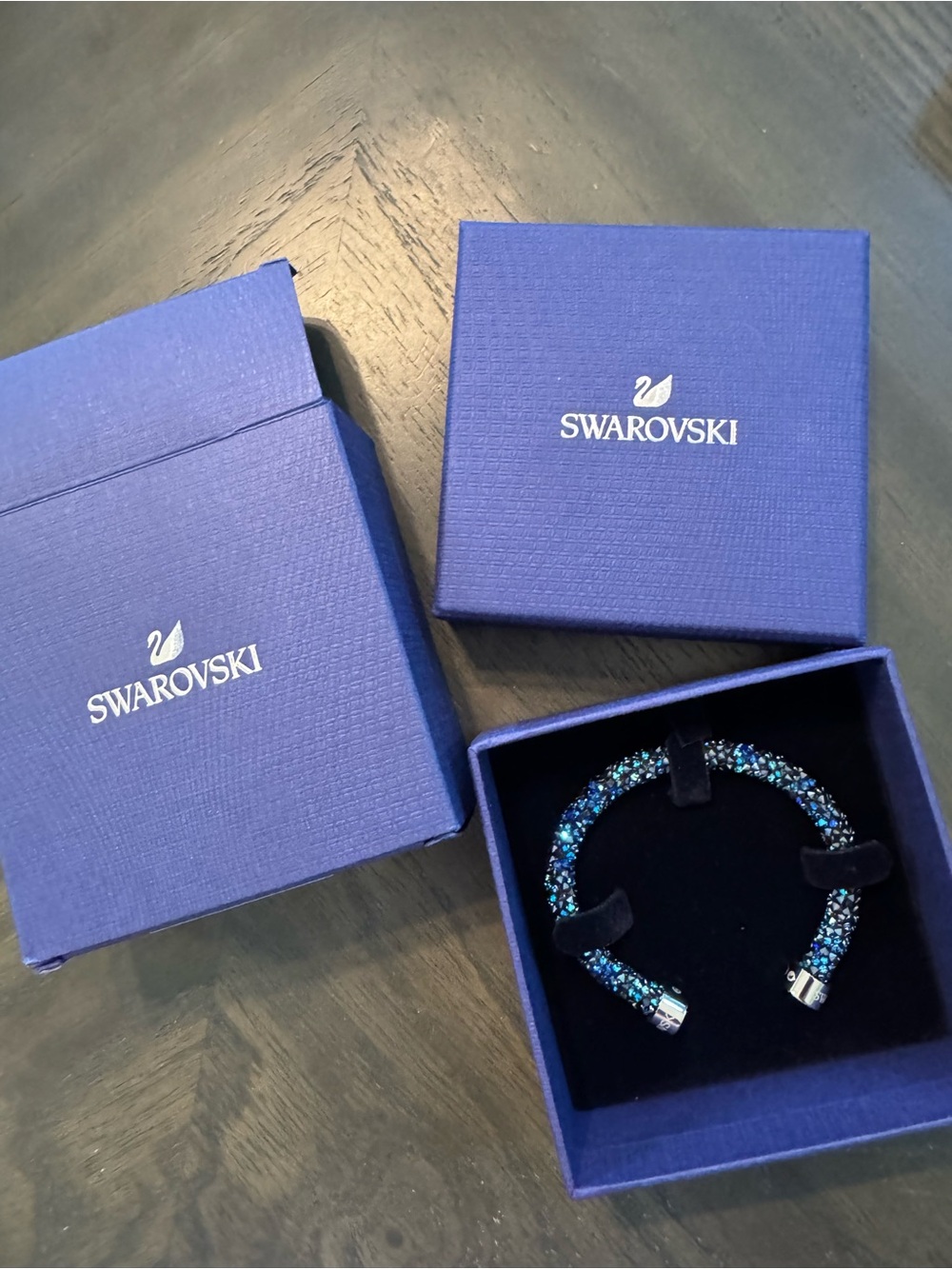 Swarovski blue Crystaldust cuff bangle bracelet